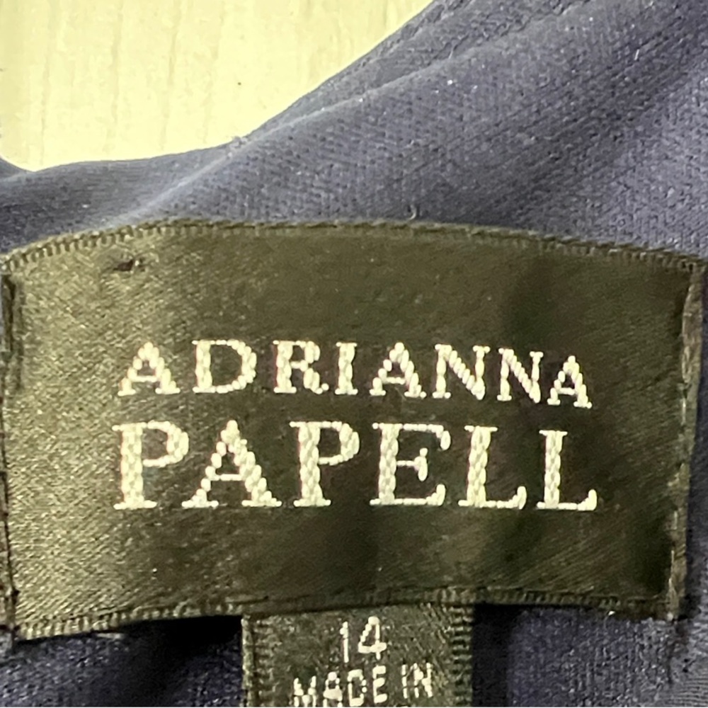 Adrianna Papell Navy Pleated Scoop Neck Midi Dress - Picture 2 of 6